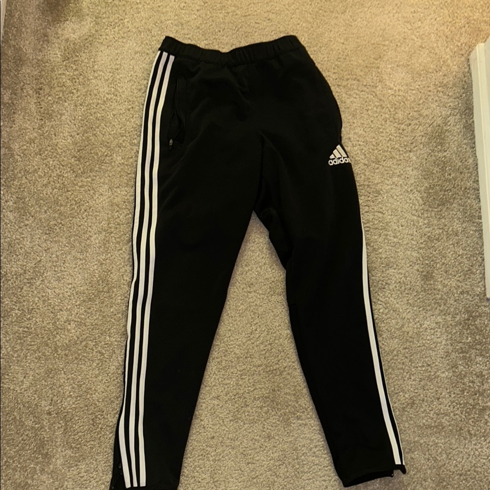 Adidas Black and White Sweatpants with Signature Stripes
